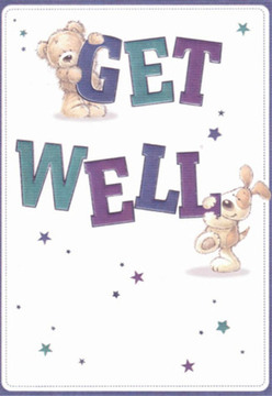 This charming get well card, often accompanying bouquets hand-delivered in Vauxhall, instantly brightens the spirit. The illustration centers on a cuddly teddy gently grasping the top of 'GET,' while an eager puppy nestles alongside 'WELL.' Each figure is crafted with tender details-rounded paws, twinkling eyes-infusing the scene with comfort and gentle optimism. The bold, oversized letters shimmer in deep purple and teal, set against a crisp white backdrop that evokes the freshness of morning light over the Albert Embankment. Whimsical stars, scattered throughout, glimmer in varying hues of blue and lavender, like hopeful wishes drifting beside the Thames. Every element in this card feels intentional, from the tactile rendering of fur to the playful energy between the friends. Much like a thoughtfully arranged bouquet chosen from Florist Vauxhall, designed to brighten a hospital room or home, the card conveys support and care in even the smallest details. It's a fitting gesture for anyone needing a boost-whether recovering at home or in hospital, this card helps send the message that they're held in the hearts of the local community.